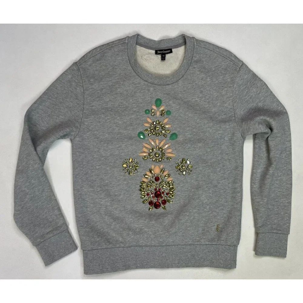 Juicy Couture Crewneck Sweatshirt Women XS Gray Jewel Bling